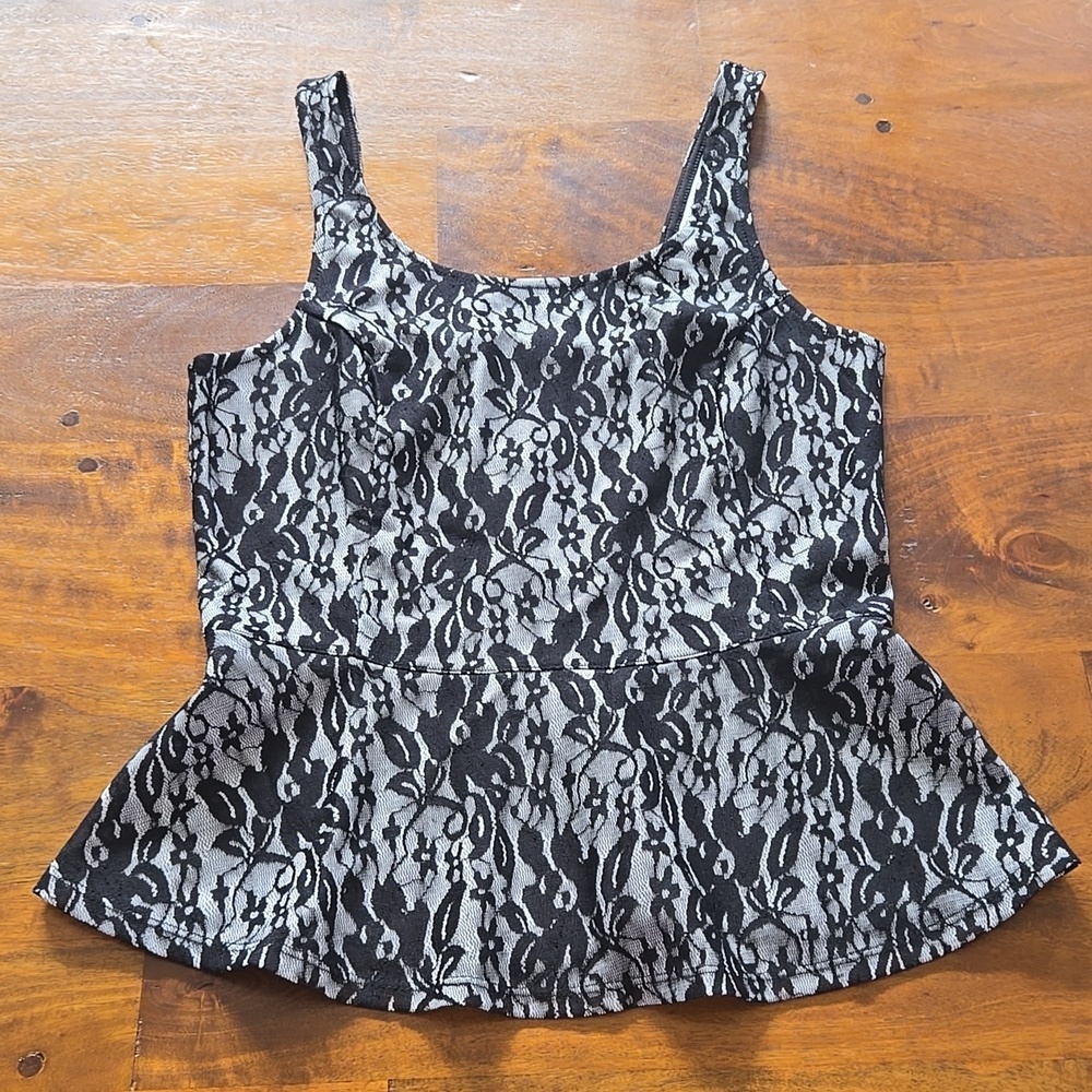 Express Black and White Lace Peplum Top Size Small